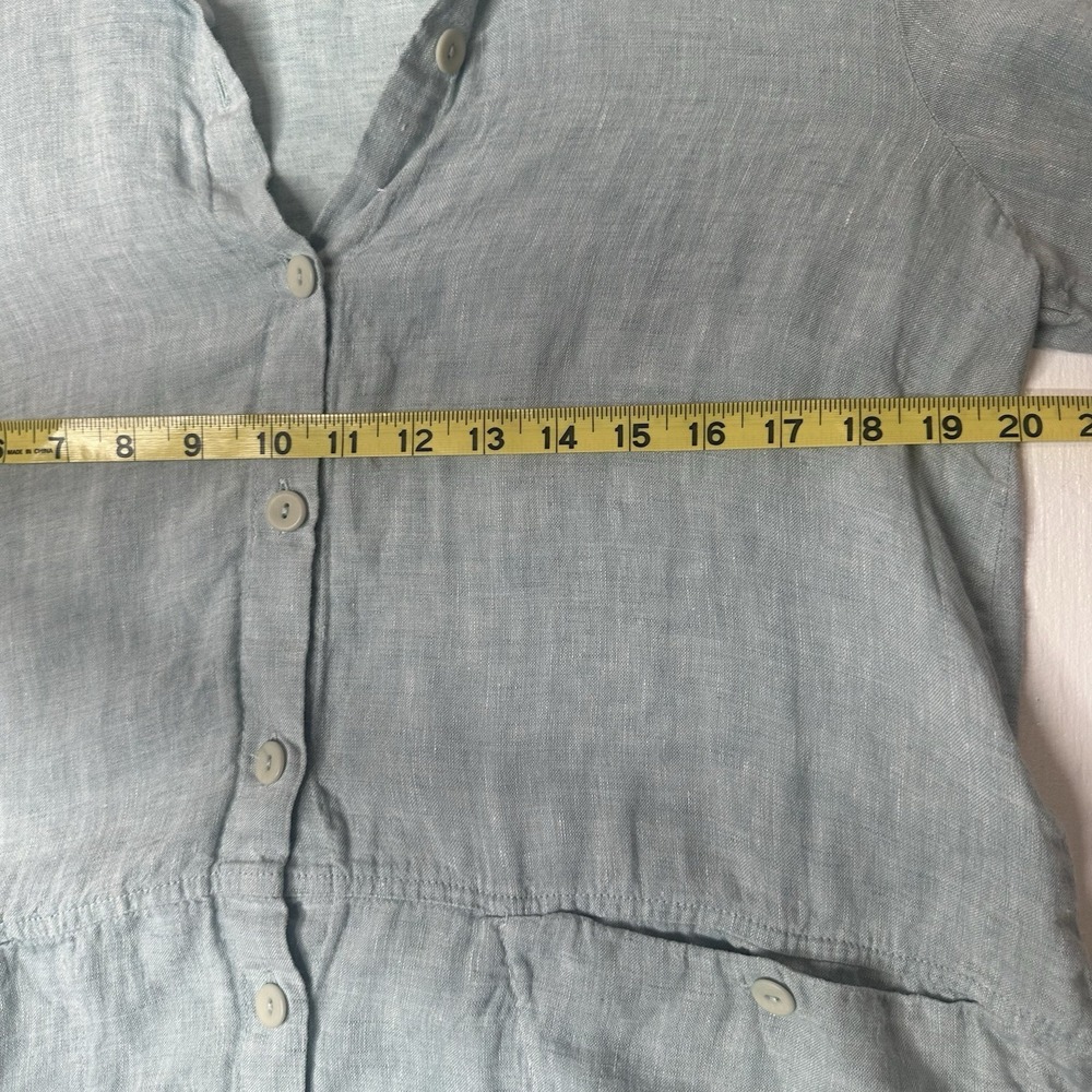 Flax Tunic Dress Small Green Linen Button Front Long Sleeve Lagenlook Top Womens - Picture 7 of 8